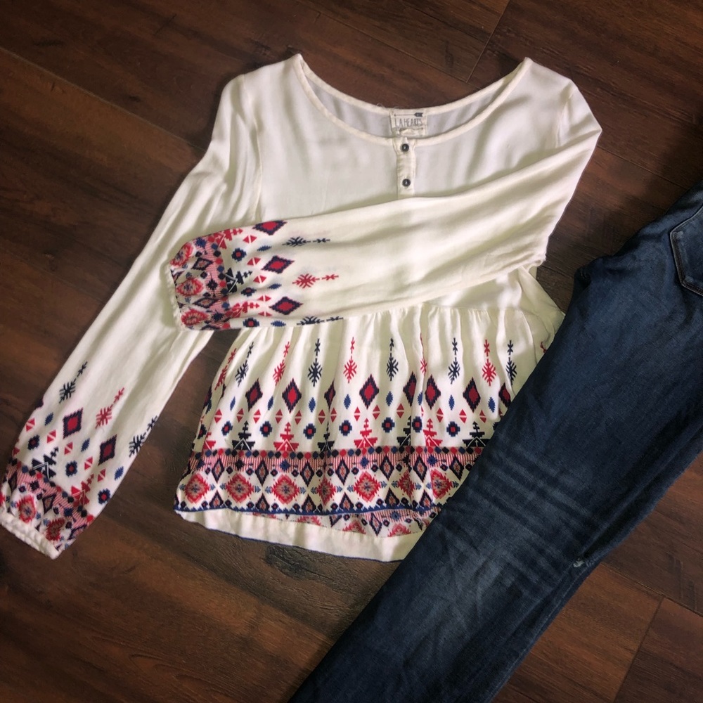 Long sleeve tribal print shirt